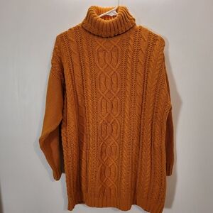 Daniel Hechter 100% Cotton Curcuma Colored Cable Knit Turtleneck Sweater - M